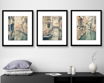 Venice Italy, Black and White Photography, Travel Decor Wall Art, Europe, Set of 3 Prints, Vertical Print Set