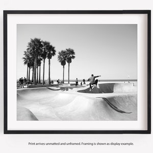 Skateboard Wall Art, Black and White Photography, Los Angeles Venice Beach Skate Park, California, Horizontal or Square Print