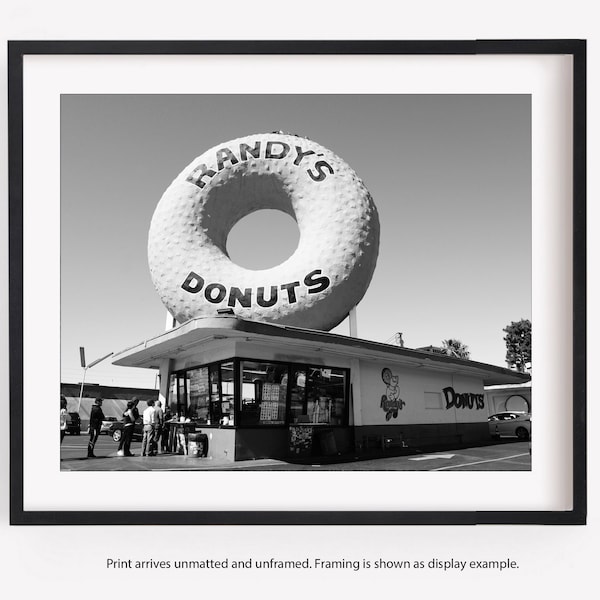 Randys Donuts, Black and White Photography, Los Angeles Print, LA Wall Art, Retro LA, Fine Art Print, Horizontal or Square Print