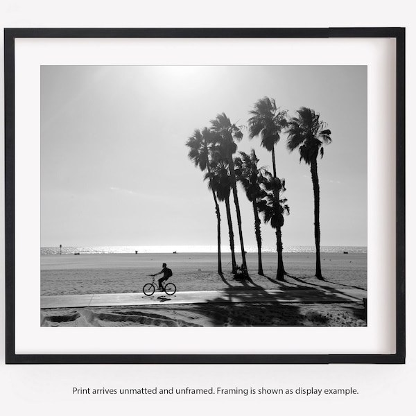 Los Angeles Venice Beach Print, Black and White Photography, Palm Trees, Bicycle, LA Wall Art, Fine Art Print