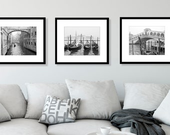 Venice Italy Print Set, Black and White Photography, Set of 3 Prints, Travel Decor, Europe Wall Art, Fine Art Print