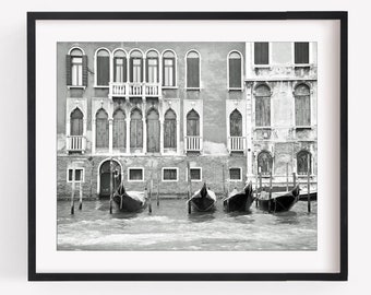 Venice Italy Print, Black and White Photography, Europe Travel Decor, Horizontal or Square Wall Art