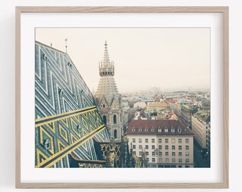 Vienna Austria Photography Print, Vienna Skyline, St Stephens Cathedral, Travel Decor, Black and White Wall Art, Europe Architecture