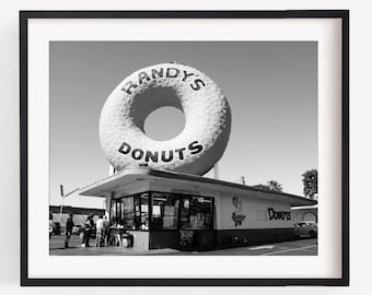 Randys Donuts, Black and White Photography, Los Angeles Print, LA Wall Art, Retro LA, Fine Art Print, Horizontal or Square Print