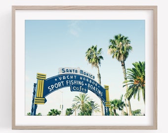 Santa Monica Pier Sign, Los Angeles Beach Photography, LA Decor, Black and White or Color Print, Horizontal or Square Wall Art