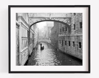 Venice Italy Print, Bridge of Sighs, Black and White Photography, Venice Grand Canal, Europe Travel Decor, Horizontal or Square Wall Art