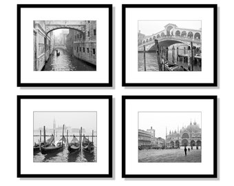 Venice Wall Art, Set of 4 Prints, Black and White Photography, Venice Italy, Travel Decor, Europe Prints, Fine Art Print Set, Gallery Wall