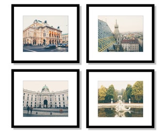Vienna Wall Art Print Set, Black and White Photography, Austria, Travel Decor, Opera House, St Stephens Cathedral, Palace and Gardens