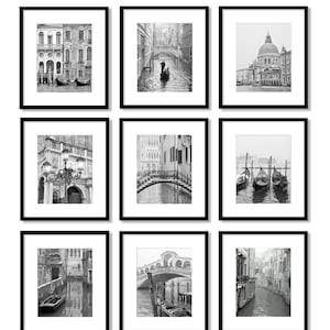 Venice Italy Black and White Photography Gallery Wall, Europe Travel Decor, Set of 9 Prints, Vertical Wall Art, 5x7&quot; 8x10&quot; 11x14&quot;