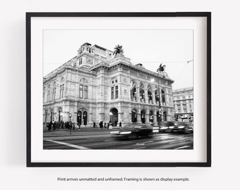 Vienna Opera House Black and White Photography Print, Travel Decor, Vienna Austria Wall Art, Europe Architecture