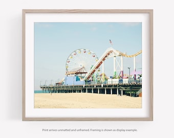 Santa Monica Pier, Los Angeles Beach Boardwalk Photography, LA Wall Art, Black and White or Color Print