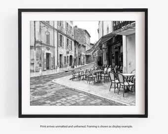 French Cafe, Provence France, Black and White Photography Print, French Country Decor, Travel Wall Art