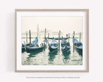 Venice Photography Print, Gondola Boats, Venice Italy, Travel Wall Art, Europe Decor, Black and White or Color, Horizontal or Square Print