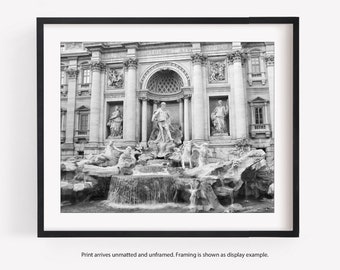 Rome Wall Art, Trevi Fountain, Rome Italy Print, Black and White Photography, Travel Decor, Europe City Wall Art, Gift for Traveler