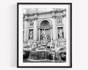 Rome Wall Art Print, Trevi Fountain, Rome Italy, Black and White Photography, Europe Wall Art, Travel Decor