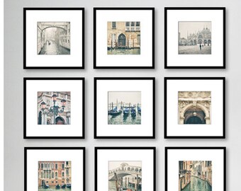 Venice Italy Set of 9 Prints, Gallery Wall Art, Black and White Photography, Travel Decor, 5x5, 8x8, 10x10, 12x12