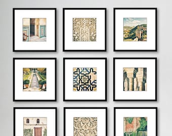 Alhambra Spain Prints, Gallery Wall Print Set, Travel Photography, Fine Art Print, Home Decor, Set of 9 prints, 5x5, 8x8, Square print