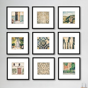 Alhambra Spain Prints, Gallery Wall Print Set, Travel Photography, Fine Art Print, Home Decor, Set of 9 prints, 5x5, 8x8, Square print