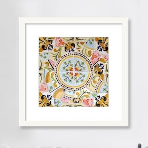 Spanish Tile Wall Art, Floral Mosaic, Gaudi Barcelona Spain, Photography Print