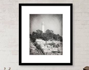 Coit Tower, San Francisco Photography, Black and White Print, Telegraph Hill, California, Fine Art Print, Vertical Wall Art, Home Decor