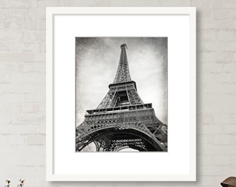 Tour Eiffel, Photographie Paris, Photographie noir et blanc, Impression Paris, Tirage d’art, Europe, France, Voyage, Art mural, Décoration intérieure