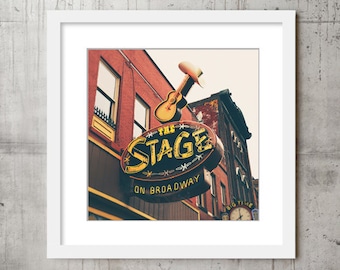 Nashville Wall Art Print, Country Music Decor, The Stage, Honky Tonk, Bar Decor, Guitar, Music City, Neon Sign, Black and White Photography