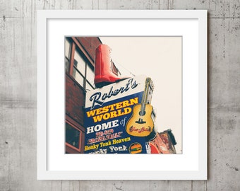 Nashville Wall Art Print, Roberts Western World, Country Music Decor, Bar Decor, Nashville TN, Color, or, Black and White Photography