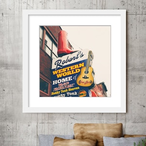 Nashville Wall Art Print, Roberts Western World, Country Music Decor, Bar Decor, Nashville TN, Color, or, Black and White Photography