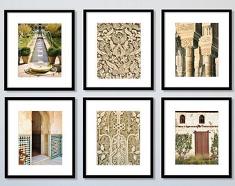 Alhambra Spain Prints, Set of 6 Prints, Spain Photography, Travel Decor, Gallery Wall Art, Gardens, Spanish Tiles, Black and White or Color