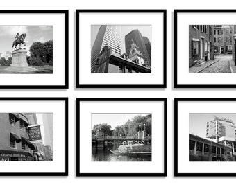 Boston Prints, Black and White Photography, Wall Art, Swan Boats, Beacon Hill, Red Sox, Faneuil Hall, Gallery Wall, Set of 6 prints