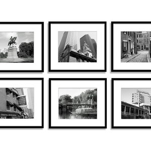 Boston Prints, Black and White Photography, Wall Art, Swan Boats, Beacon Hill, Red Sox, Faneuil Hall, Gallery Wall, Set of 6 prints