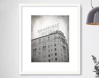 Roosevelt Hotel, Black and White Los Angeles Photography, Hollywood, California, LA Wall Art, Los Angeles Print, home decor