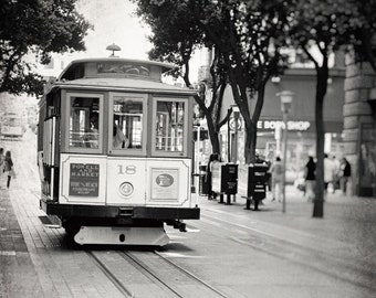 San Francisco Photography, Black and White, Cable Car Print, California Photo, Fine Art Print, Vertical Print, Wall Art, Home Decor