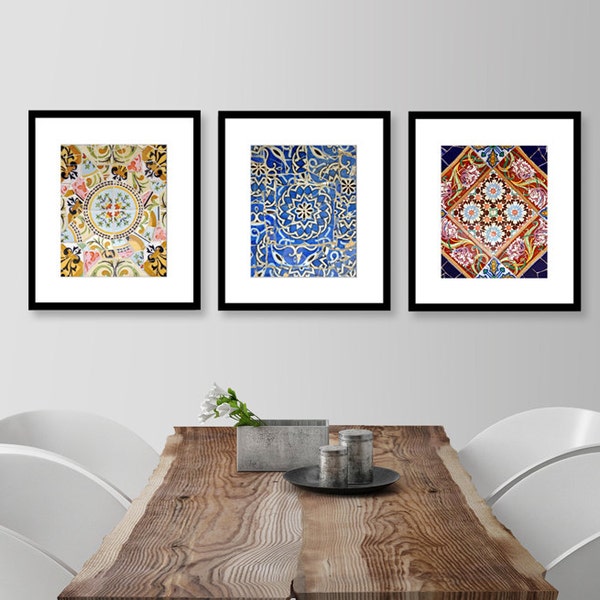 Spanish Tile Print, Set of 3 Prints, Kitchen Decor, Bathroom Decor, Spanish Tile Wall Art, Colorful Pattern, Print Set, Barcelona, Spain