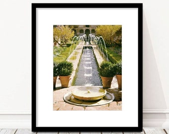 Alhambra Garden, Spain Photography, Black and White, Europe Garden, Palace, Fountain, Travel, Fine Art Print, Bath, Home Decor, Wall Art