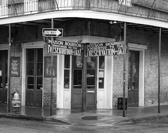 New Orleans Bourbon Street Photography Print, French Quarter, Maison Bourbon Bar Sign, NOLA Jazz Club Wall Art