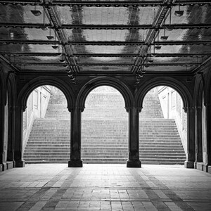 New York City, Architecture, Black and White Photography, Central Park, Bethesda Terrace Arches, NYC Wall Art Print, Office Decor
