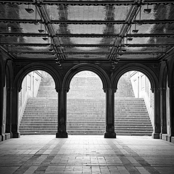 New York City, Architecture, Black and White Photography, Central Park, Bethesda Terrace Arches, NYC Wall Art Print, Office Decor