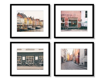 Copenhagen Photography Print Set, Black and White Photography, Nyhavn Copenhagen Denmark, Travel Decor Wall Art, Set of 4 Prints