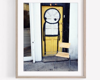 STIK Street Art, Graffiti Photography Wall Art Print, black and white or color, STIK Yellow Door