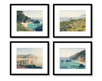 Big Sur California Coast Wall Art Print Set, Pacific Coast Highway, McWay Falls, Bixby Bridge, California Decor, Landscape, Set of 4 Prints