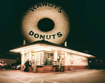 Randy's Donuts, Los Angeles Photography, Black and White, California, Retro, LA Wall Art, Fine Art Print, Kitchen Decor, Travel Print