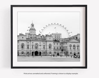London Eye Photography Print, Horse Guards, Black and White or Color, Europe Decor, Travel Wall Art, London Gift
