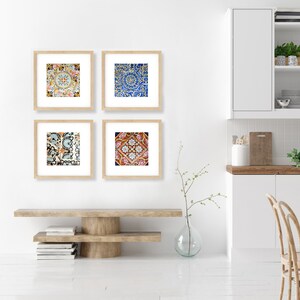 Spanish Tiles Print Set, Bathroom Decor Wall Art, Barcelona, Spain, Set of 4 prints image 2