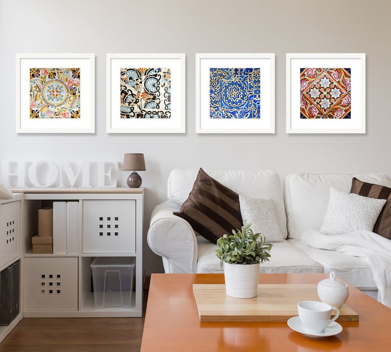 Spanish Tiles Print Set, Bathroom Decor Wall Art, Barcelona, Spain, Set of 4 prints image 4