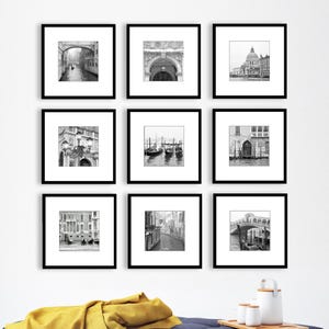 Black and White Photography, Set of 9 Prints, Venice Italy Gallery Wall Art, Travel Decor, 5x5, 8x8, 10x10, 12x12
