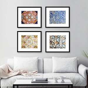 Spanish Tiles Print Set, Bathroom Decor Wall Art, Barcelona, Spain, Set of 4 prints image 3