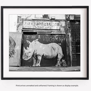 London Street Art Photography Print, Black and White Photo, Graffiti, Urban Wall Art, I am a Unicorn, Rhino Print image 7