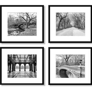 Central Park, New York Wall Art, Black and White Photography, New York City Print Set, Bow Bridge, New York Prints, Set of 4 Prints, NY Gift