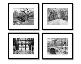 Central Park, New York Wall Art, Black and White Photography, New York City Print Set, Bow Bridge, New York Prints, Set of 4 Prints, NY Gift
